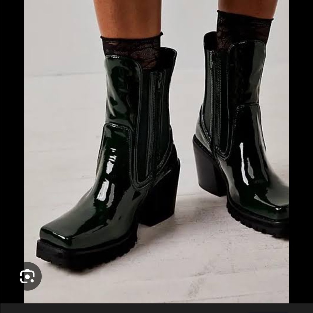 Olive Green Sabine Chelsea Moto Patent Leather Boots - Picture 10 of 10